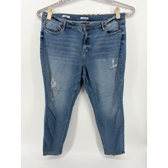 Vigoss Denim - VIGOSS‎ Women's Thompson Tomboy Jeans Medium Wash Distressed Size 24